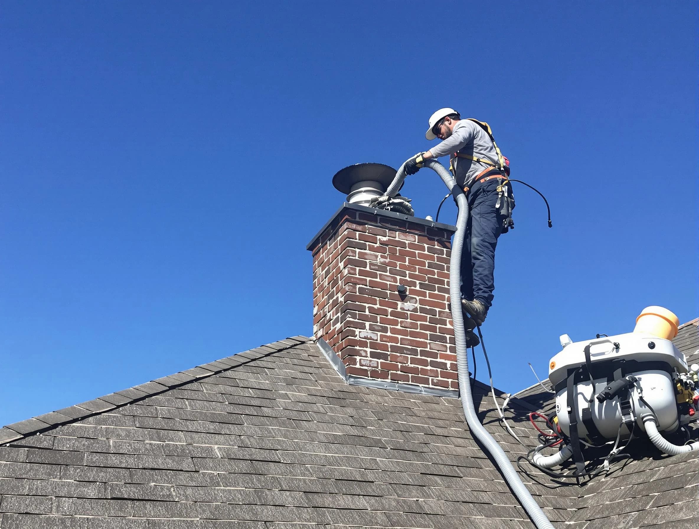 Dedicated Ocean Chimney Sweep team member cleaning a chimney in Ocean, NJ