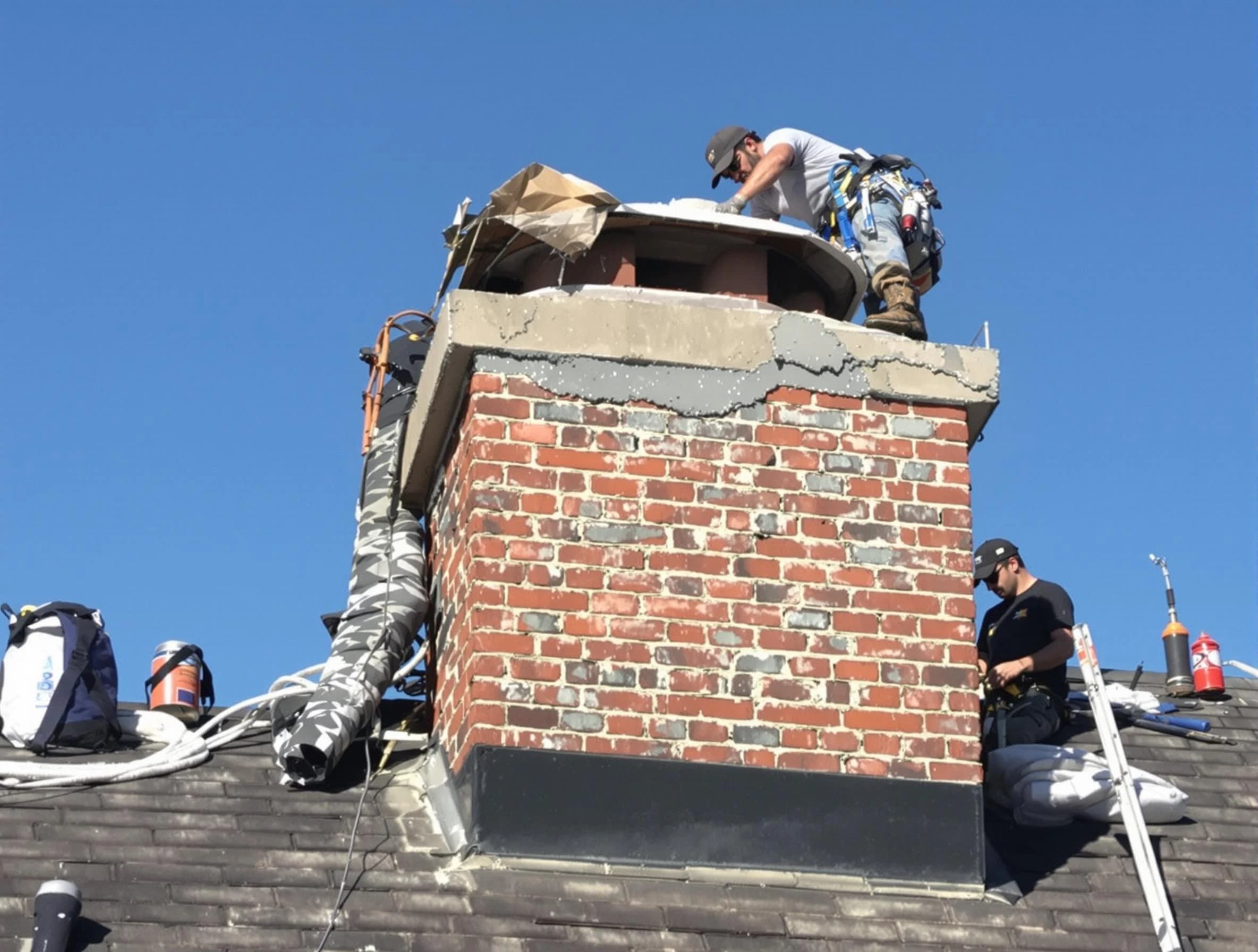 Ocean Chimney Sweep installing a custom chimney crown in Ocean, NJ