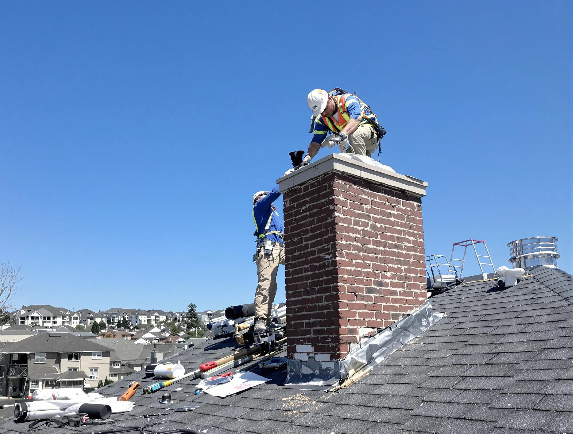 Ocean Chimney Sweep repairing a chimney crown in Ocean, NJ