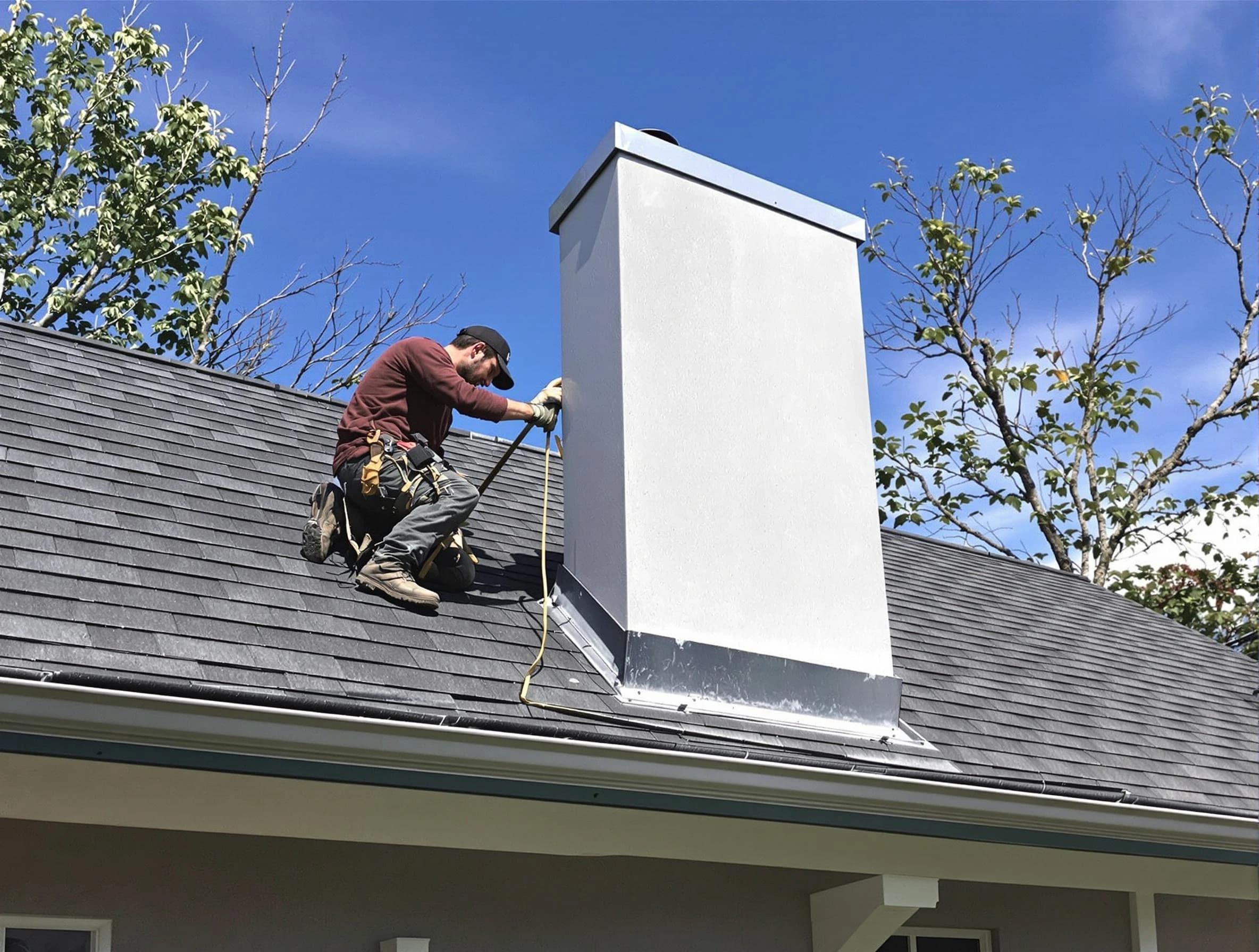 Ocean Chimney Sweep team member finishing chimney construction in Ocean, NJ