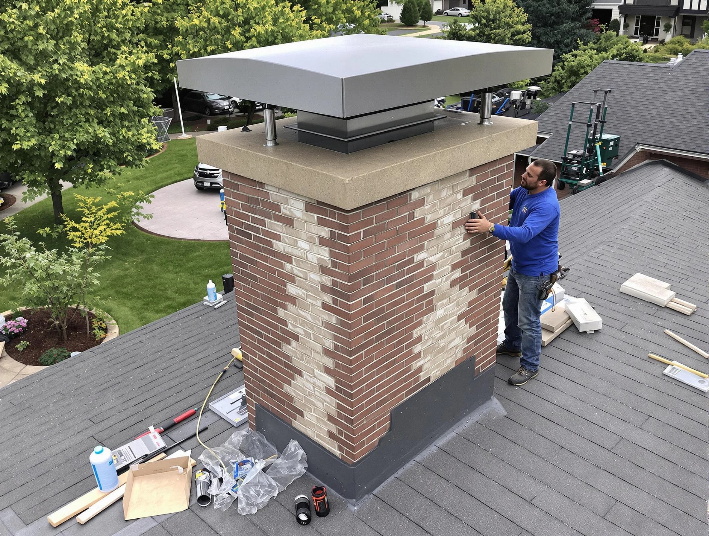 Ocean Chimney Sweep team working on a custom chimney remodel in Ocean, NJ