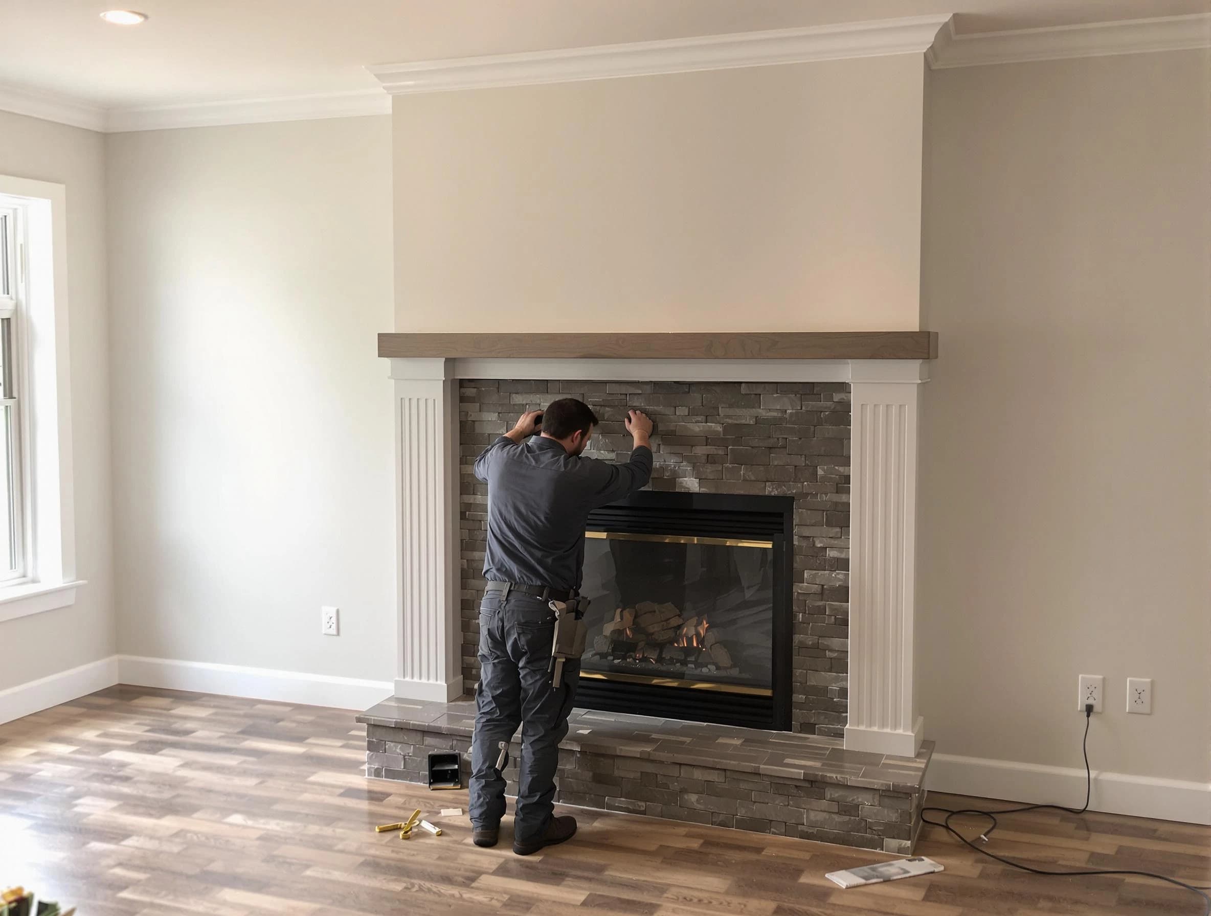 Ocean Chimney Sweep finishing a custom fireplace install in Ocean, NJ